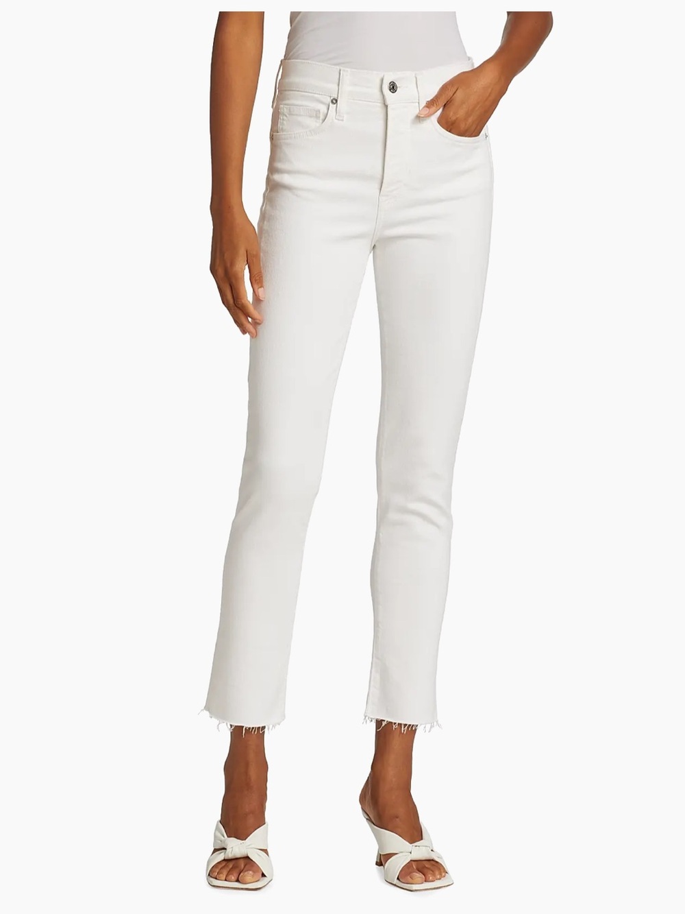 Veronica Beard Carly White High-Rise Kick-Flare Ankle Crop Jeans